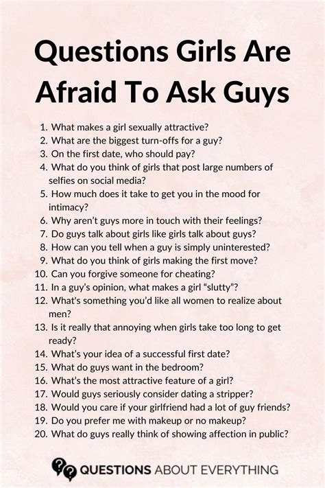 90 Interesting Questions Girls Are Afraid To Ask Guys